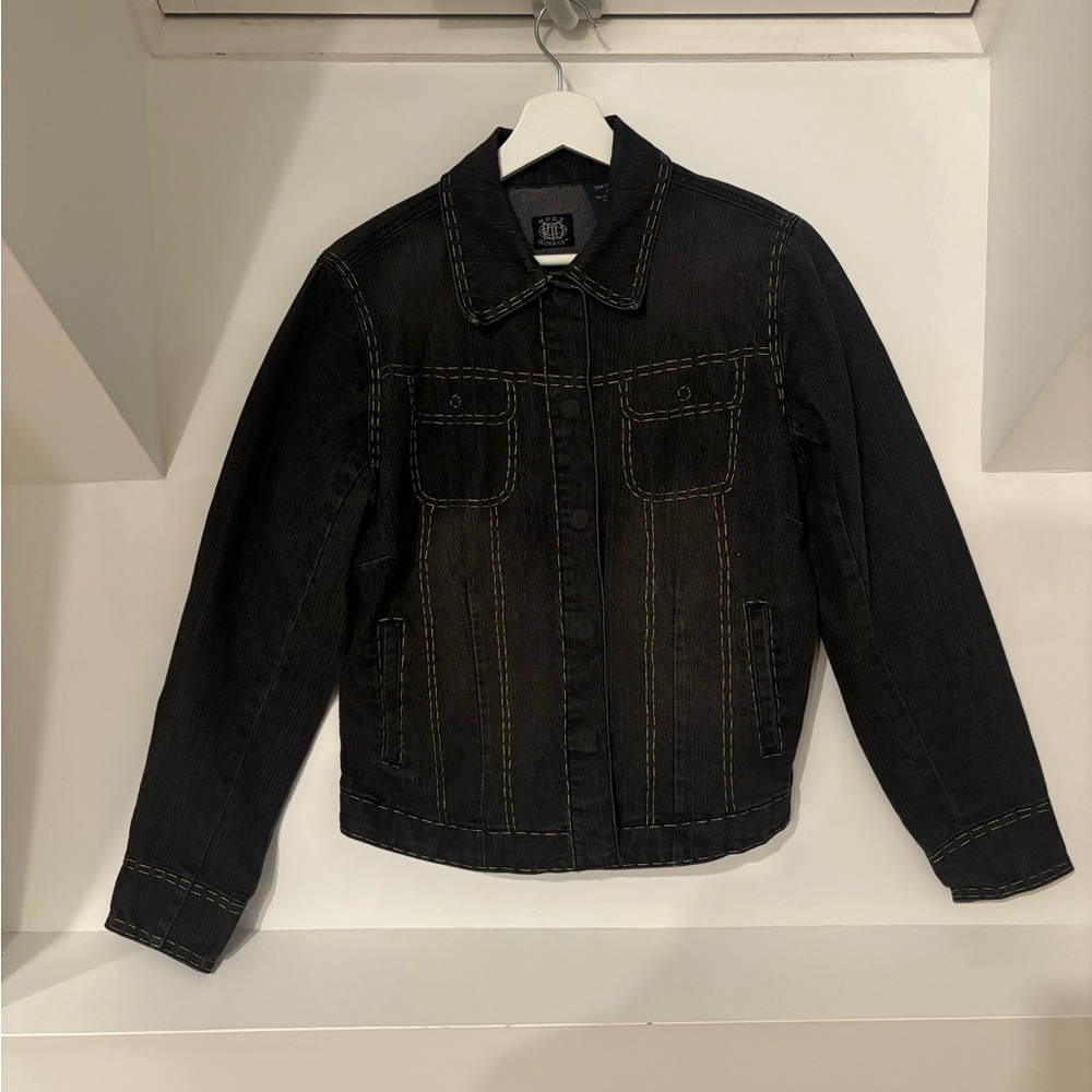 Black Denim Jacket with Contrast Stitching